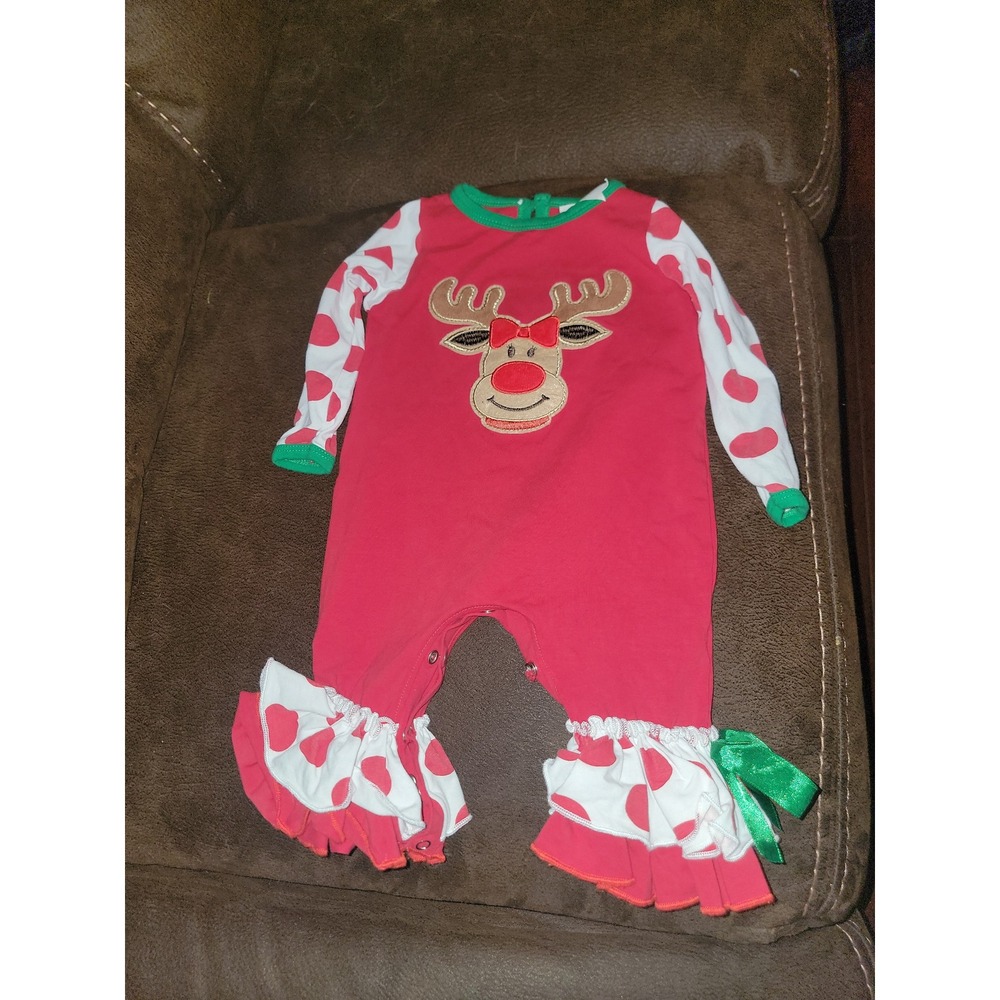 Marie nicole holiday Christmas reindeer romper one piece 3‎ 6 months